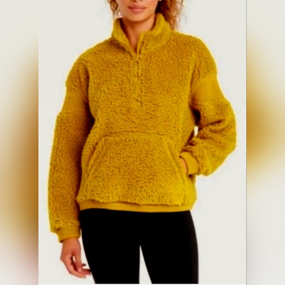 JoyLab Women's Sherpa Fleece Teddy Jacket Half Zip Pullover Camel Kangaroo Large - Picture 2 of 16